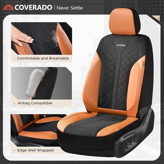 Coverado Car Seat Covers Front Seats, BrownSeat Covers 2-Pack, Breathable Automotive Seat Protectors, Driver Seat Covers Universal Fit for SUV, Truck, Vans, Sedan - Image 5