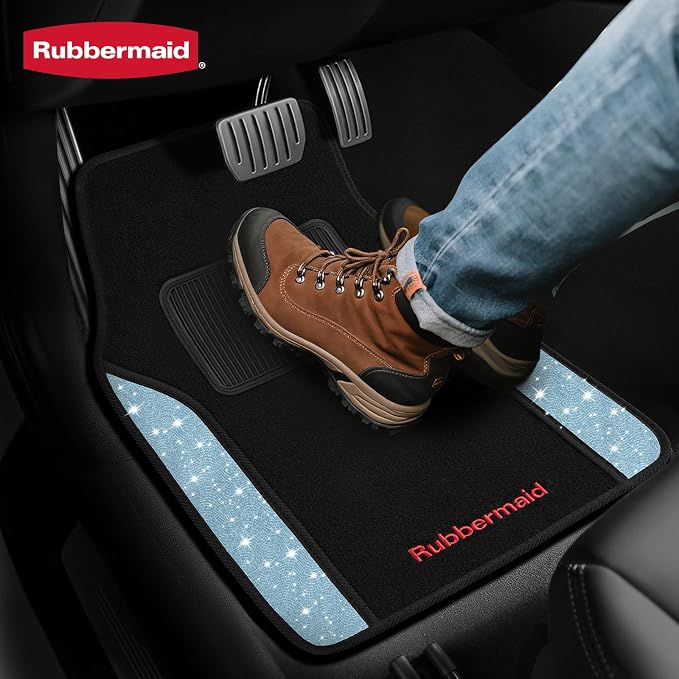 Rubbermaid Bling Car Mats, Carpeted Floor Car Mat with Faux Leather & Built-in Heel Pad, Two-Tone Car Rug Floor Mats, Stylish Carpeted Floor Mats for Cars, Trucks & SUVs Glitter Blue Color - Image 6