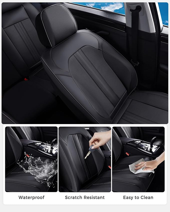 Huidasource Seat Covers, Luxury Faux Leather Car Seat Cover, Velcro Adjustable, with Airbags, Seat Belts, Thinning Design Perforation Cooling Heating Universal Fit for Most Cars Vans Trucks SUVs Black - Image 7