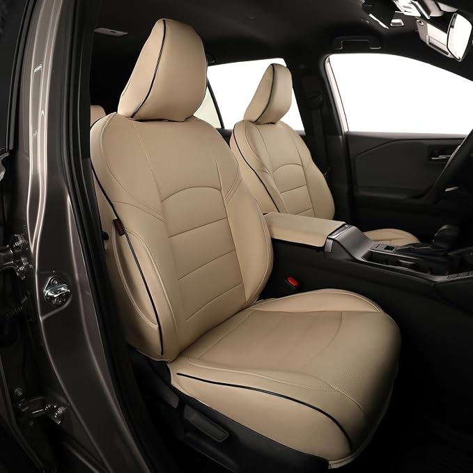 EKR Car Challenger Seat Covers 2008-2010,Leatherette Full Set | Custom Fit for Dodge Challenger 2008 2009 2010-Faux Leather(Beige) by EKR