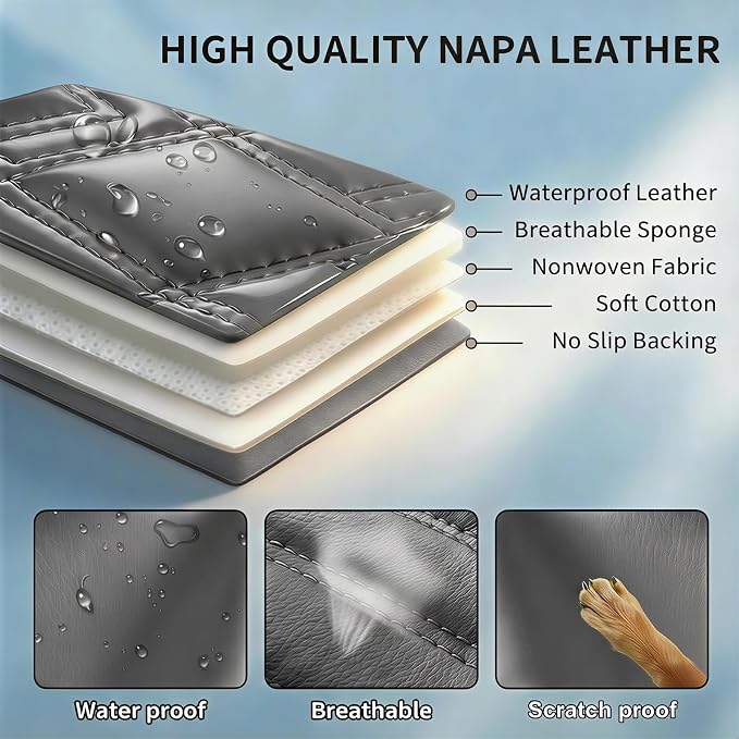 for Subaru Impreza 2012-2025 2026 Car Seat Covers, Full Set, Gray | Luxury Full Coverage Leather Seat Protectors, Waterproof Breathable, Non-Slip, Easy to Install, Airbag Compatible, All-Season - Image 9