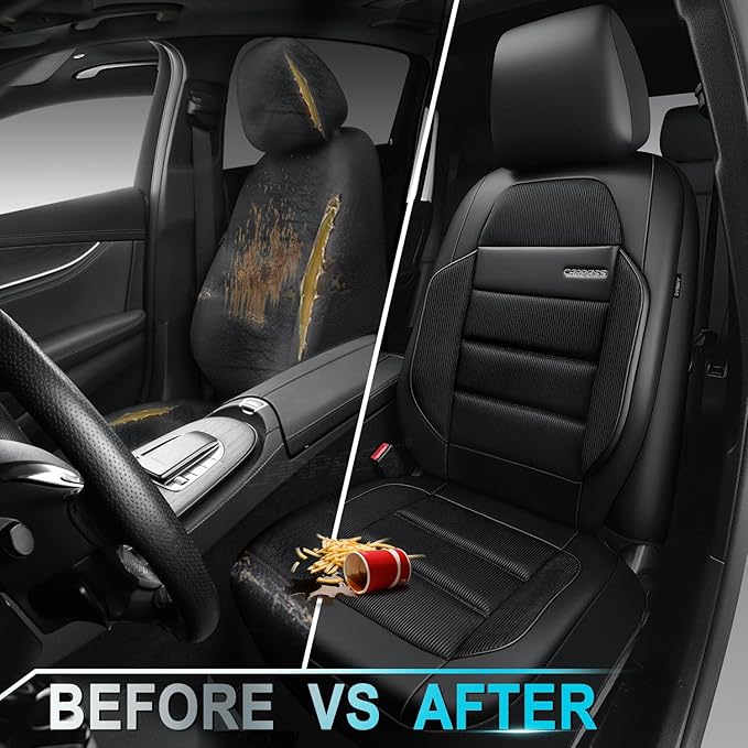 CAR PASS Memory Foam Seat Covers Front, Airy Cool Mesh Thick Car Seat Covers, Leather Car Seat Covers Front Seats Airbag Compatible, Universal Automotive Comfort for Most Cars, Trucks, SUV, Black - Image 6