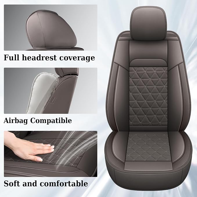 Coverado Leather Car Seat Covers, Waterproof Dooge Ram 1500 Seat Covers Compatible with 2002-2026 Dodge Ram 1500 2500 3500 with Flat Bench (Full Set, Coffee) - Image 5