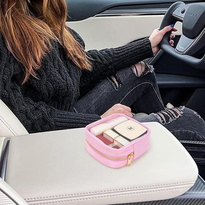 Small Clear Makeup Bag for Purse Small Cosmetic Bag Travel Size Toiletry Bags Cute Travel Makeup Bag,Coin Purse,Car Asscessories Organizer Storage Travel Essentials for Women Girls (Clear-Pink) - Image 4