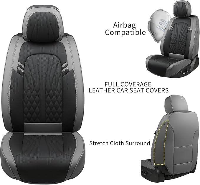 MINGBRON Leather Car Seat Covers,Car Seat Protector Waterproof,Seat Covers Full Set, Car Seat Protectors 5 Seats,Automotive Seat Covers Fit Most Cars Grey&Black - Image 6