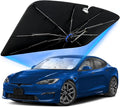 Windshield Sun Shade for Tesla Model S 2012-2026 with 360° Rotating Shaft | Custom Fit Umbrella Sunshade for UV Blocking, Interior Heat Protection, Easy Storage, UPF 50+ Cool Windshield Cover by Lonyaqui