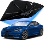 Windshield Sun Shade for Tesla Model S 2012-2026 with 360° Rotating Shaft | Custom Fit Umbrella Sunshade for UV Blocking, Interior Heat Protection, Easy Storage, UPF 50+ Cool Windshield Cover by Lonyaqui