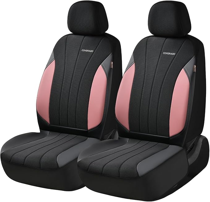 Coverado Automotive Seat Covers Front Seats, Luxury Car Seat Covers, Leather Seat Covers 2-Pack, Mesh Design, Pink Driver Seat Protectors, Universal Fit for SUVs, Trucks, Sedans - Image 6