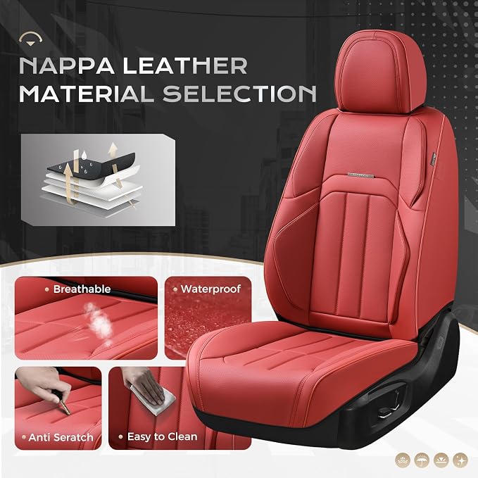 Coverado Nappa Leather Car Seat Covers Full Set, Luxury Waterproof Seat Protectors, Airbag Compatible Anti‑Slip Auto Seat Covers, Universal Fit for Most Cars SUVs Trucks Pickup Vehicles - Image 2