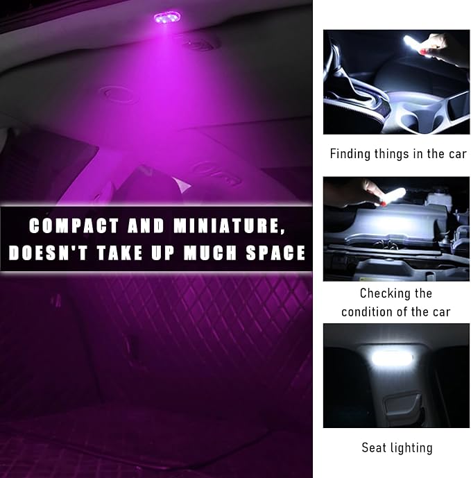 KVAEY 4 PCS Car LED Lights Interior Wireless, 7 Colors Magnetic Auto Ambient Light with 6 Bright LED Lamp Beads, Portable USB Rechargeable Vehicle Interior Led Night Light (Pink, Magnetic, 2pcs) - Image 4