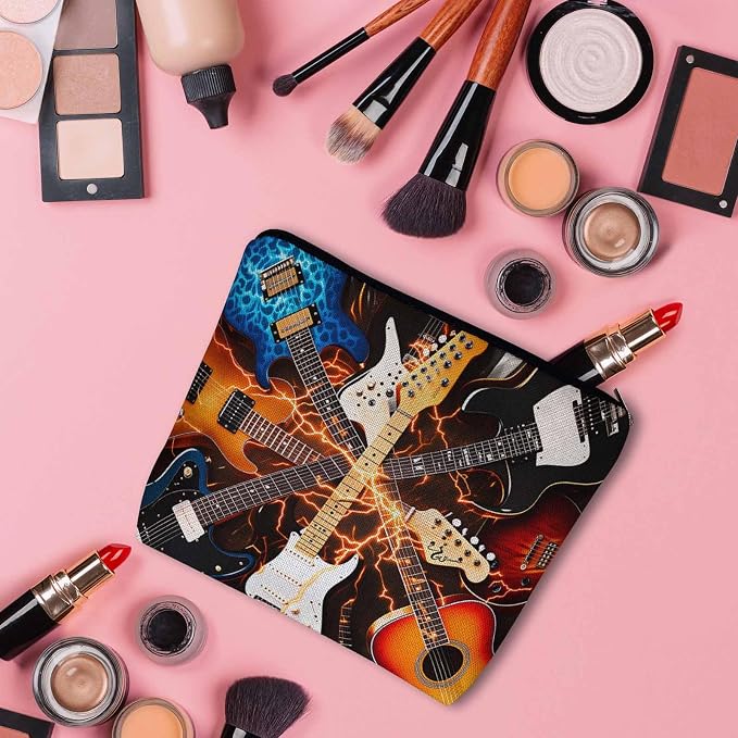 Rock Guitar Makeup Bag For Women, Adorable Cosmetic Bag Makeup Bags, Lightning Music Guitar Zipper Bag Travel Bags Toiletry Organizers Pouch Bags Washing Bags For Gym Bathroom - Image 3