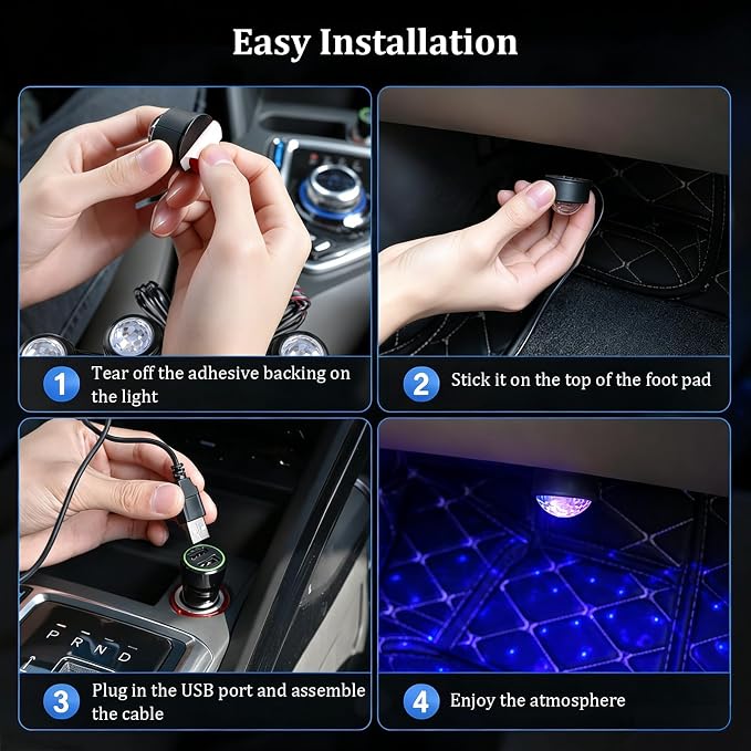 Car Interior LED Lights,4 in 1 RGB APP Control Automotive Under Dash Neon Ambient Lighting with USB Port,Music Sync Auto Footwell Lamp,Car Interior Atmosphere Light - Image 7
