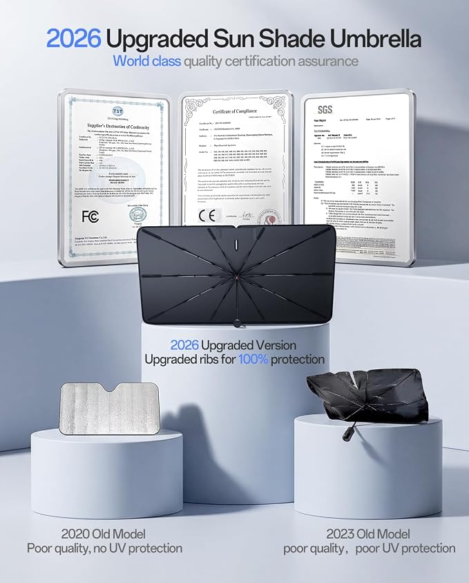 Car Windshield Sun Shade Umbrella for Model Y 2020~2026(Ice Crystal + Fabric + Black Film), Keeps Car Cool, Foldable Sunshade with Soft Edge, Easy Storage with Bag - Image 5