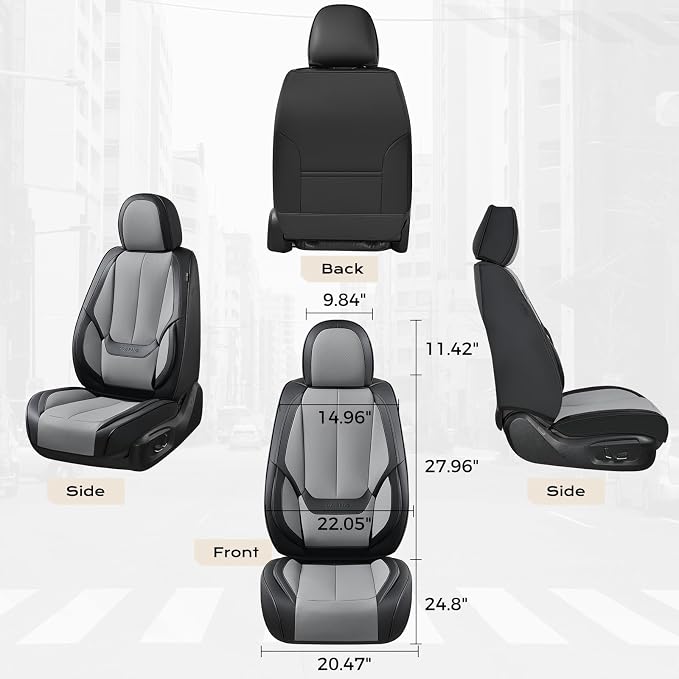Coverado Seat Covers, Car Seat Covers Front Seats, Car Seat Cover, Car Seat Protector Waterproof, Car Seat Cushion Leather, Seat Covers Carseat Cover Universal Fit for Most Cars Black-Gray - Image 5