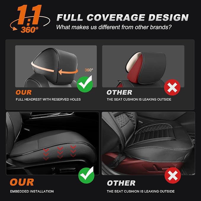 Custom Fit Seat Covers for Honda Accord 2018-2022 | EX-L,Touring,Sport,EX,Hybrid-Faux Leather Waterproof Airbag Compatible Accord Seat Covers Full Set Black&Gray(Not for LX) - Image 6