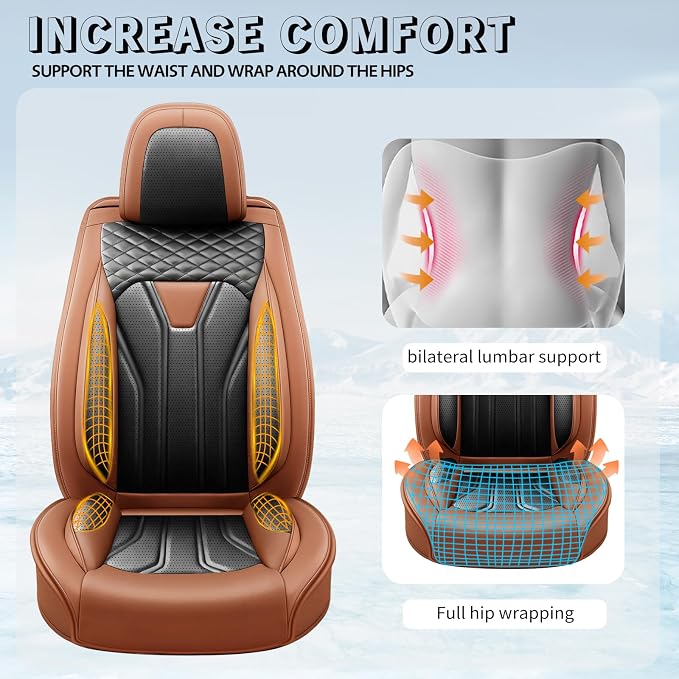 Fit Prius Premium Leather Car Seat Covers for Toyota Prius 2001-2025 2026 - Waterproof，Breathable，All-Weather Seat Cushion Protecto & Airbag Compatible, Full Set Brown&Black - Image 7