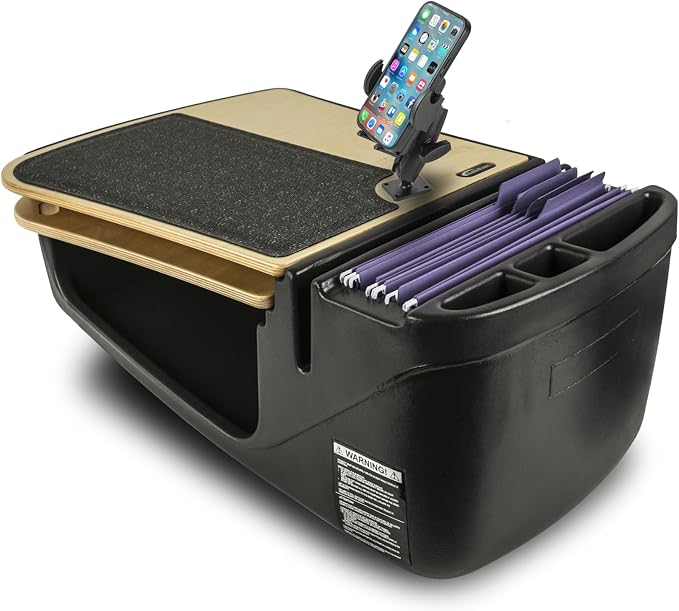AutoExec GripMaster Car Desk for Your Vehicle Workstation and Mobile Office, Natural with Phone Mount by AutoExec