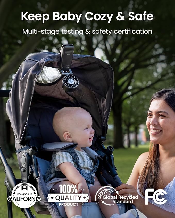 GROWNSY 4-in-1 Portable Baby Stroller Fan with Clip & Night Light, Black | Foldable & Rechargeable, 4 Adjustable Wind Speed for Handheld/Car Seat/Carrier/Beach/Travel/Crib/Camping - Image 6