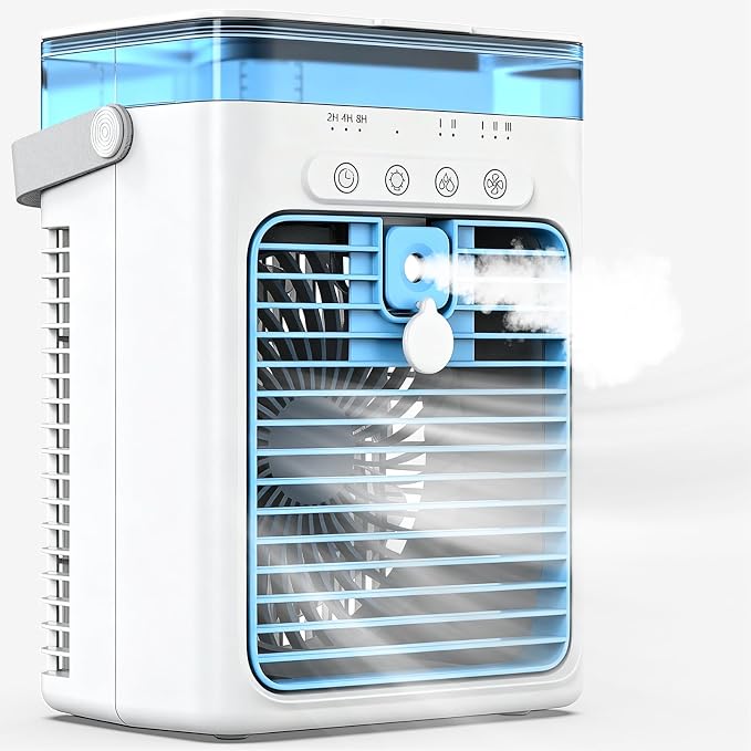 Portable Air Conditioners, Personal Evaporative Air Cooler with 1000ML Water Tank, 3 Speeds & 2 Mist Modes, Portable AC Fan for Car, Caravan, Kitchen, Office Desk by Unknown