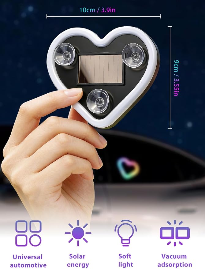 Car LED Ambient Light - Solar-Powered Heart-Shaped LED Neon Light, Wiring Free, Switchable Modes, Romantic Mood Decoration, Interior Atmosphere Lamps for Car (MHD - Pink+Ice Blue) - Image 6