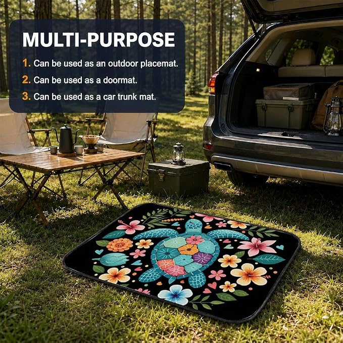 Car Trunk Mat for SUV, 31"x47" Colorful Floral Turtle Cargo Liner Protector | All Weather Universal Cargo Liners for Dogs, Car Accessory for SUVs/Sedan/Wagons, Durable Non-Slip Washable Rear Cargo Mat - Image 5