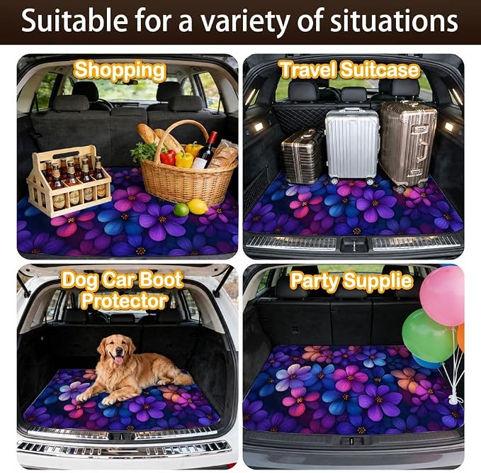 Car Trunk Mat for SUV, 29"x39" Cute Purple Floral Cargo Liner Protector | All Weather Universal Cargo Liners for Dogs, Car Accessory for SUVs/Sedan/Wagons, Durable Non-Slip Washable Rear Cargo Mat - Image 7