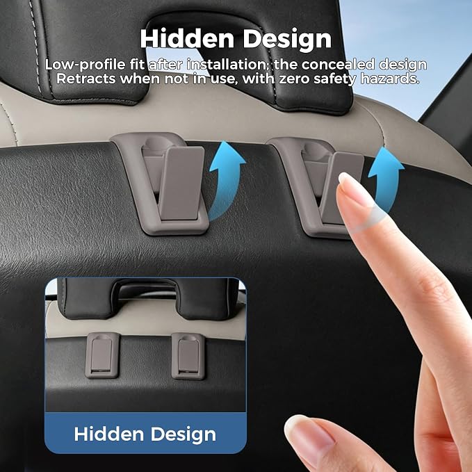 2 Packs Upgraded Foldable Car Seat Headrest Hidden Hooks for Volvo | for Volvo XC90 XC60 S90 S60 V90 V60 60/90 Series Accessories, Storage Organizer for Purse Bag Toy Bottle (Cardamom Brown) - Image 5