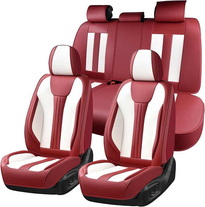 Huidasource Universal Car Seat Covers, Luxury Waterproof Faux Leather, Airbag Safe, Simple Installation, Stain Resistant, Ideal for Families and Pet Owners, Red & White by Huidasource