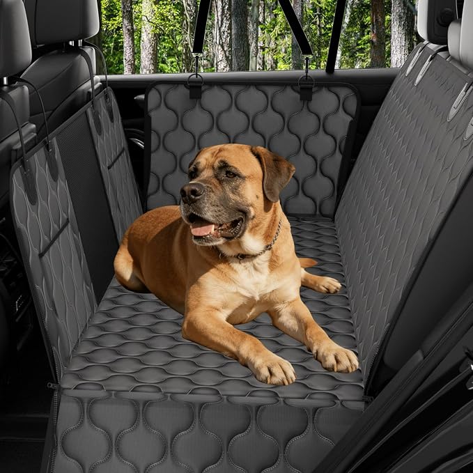 pettycare Dog Car Seat Cover for Back Seat - Hard Bottom Supports 400lbs, with Mesh Window & Non-Slip Bottom, for SUV & Truck (Black) by Pettycare