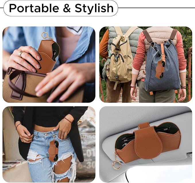 KINIVA Sunglasses Holder for Car Visor with Hanging Hook Portable Leather Glasses Storage Bag with Detachable Clips - Image 6
