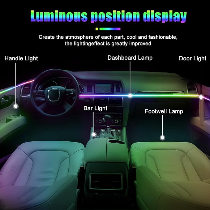 HMYC Car Interior Ambient Lights,18 in 1 128 Colorful LED Acrylic Fiber Optic Strip,Universal Multiple Modes Decoration Atmosphere with Music Sync Rhythm,APP Control,RGB Neon Lighting for All Cars - Image 6