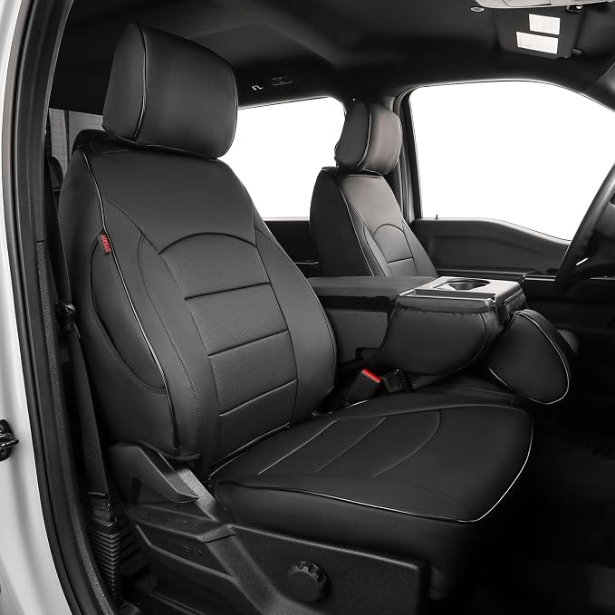 EKR F150 Seat Covers Custom Fit for (RegularCab) 2015-2020 Ford F150 XL/XLT & 2017-2022 F250/F350/F450 XL/XLT(First Row Only),Heavy Duty Waterproof Protection for Work Trucks,Faux Leather(Black) by EKR