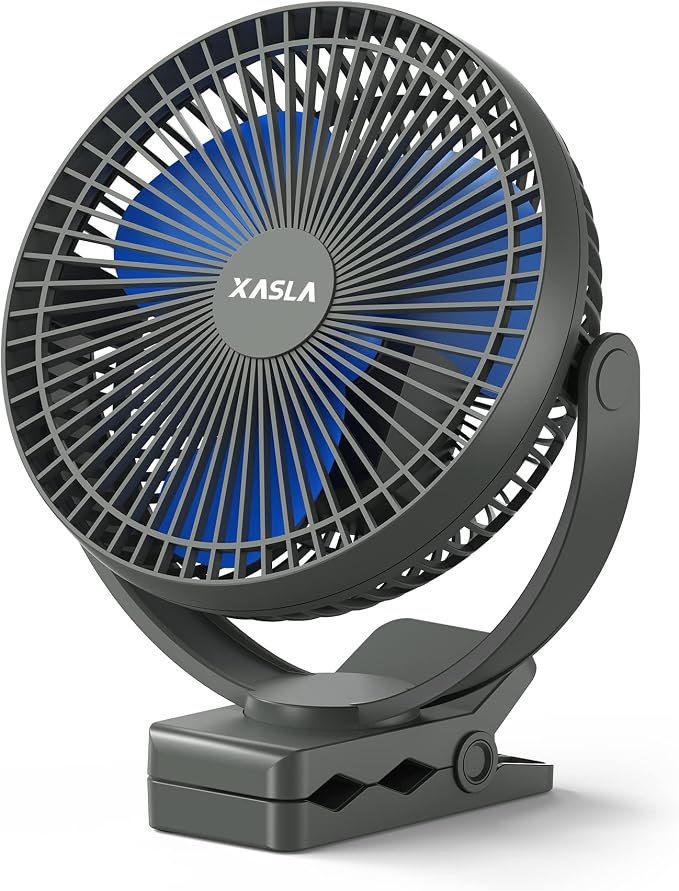 Xasla 10000mAh Portable Clip on Fan, 8 inch, Rechargeable Battery, Blue | 24 Hours Work Time, 4 Speeds, Ideal USB Fan for Golf Cart, Outdoor Camping, Travel, Home, Office, Treadmill by XASLA