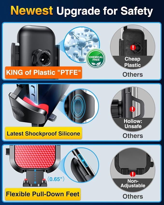 VANMASS [True Military-Grade] Car Phone Holder [Best Suction & Clip] Cell Phone Mount for Dashboard Windshield Vent Truck Cradle Dash Stand for iPhone 15 Pro Max 14 13 12 Android, Red - Image 6