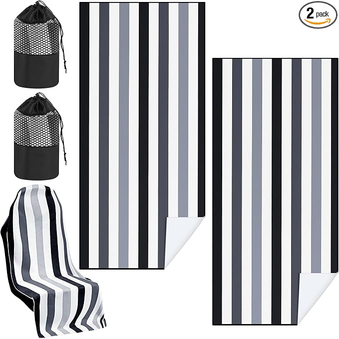 2 Pack Car Seat Towel Cover with Storage Bag, Black Vertical Stripes | 63 x 32 in Car Towel Seat Cover Non Slip Waterproof, Gym Workout Swimming Running, Machine Washable Sweat Absorbent Protector by Hahafelt