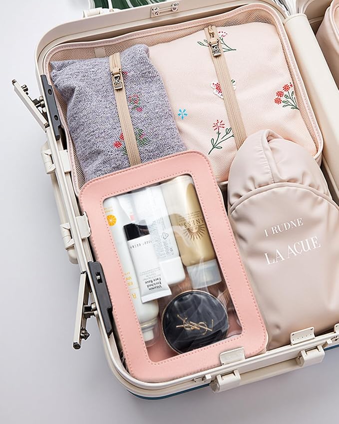 Clear Toiletry Bag, Portable Travel Makeup Pouch with Zipper, TSA Approved Organizer, PVC Cosmetic for Airport Airline Compliant Pink Car Accessories for Women (Pink) - Image 6