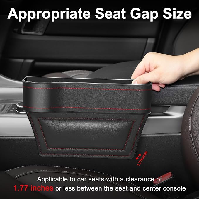 Car Seat Gap Filler Organizer, 2 Pack Multifunctional Car Seat Organizer, Auto Console Side Storage Box with Cup Holders 2 Seat Hooks for Drink, Car Organizer Front Seat for Holding Phone, Sunglasses - Image 3