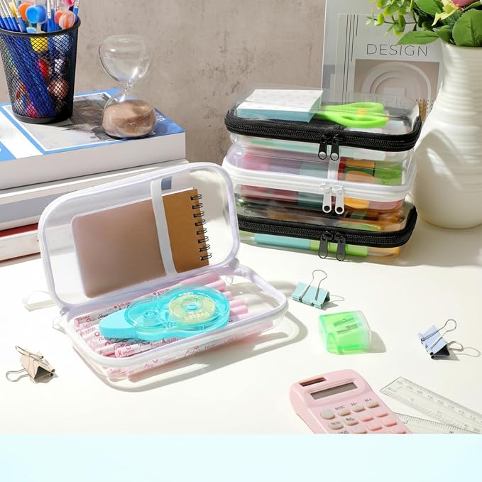 Sanwuta 4 Pcs Clear Hard Shell Zipper Case Plastic Case, Black and White - Image 5