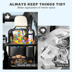 Car Backseat Organizer with Tablet Holder,6 Storage Pockets Car Storage Organizer with Foldable Food Tray,Kick Mats Backseat Protector Travel Accessories (Black) - Image 5