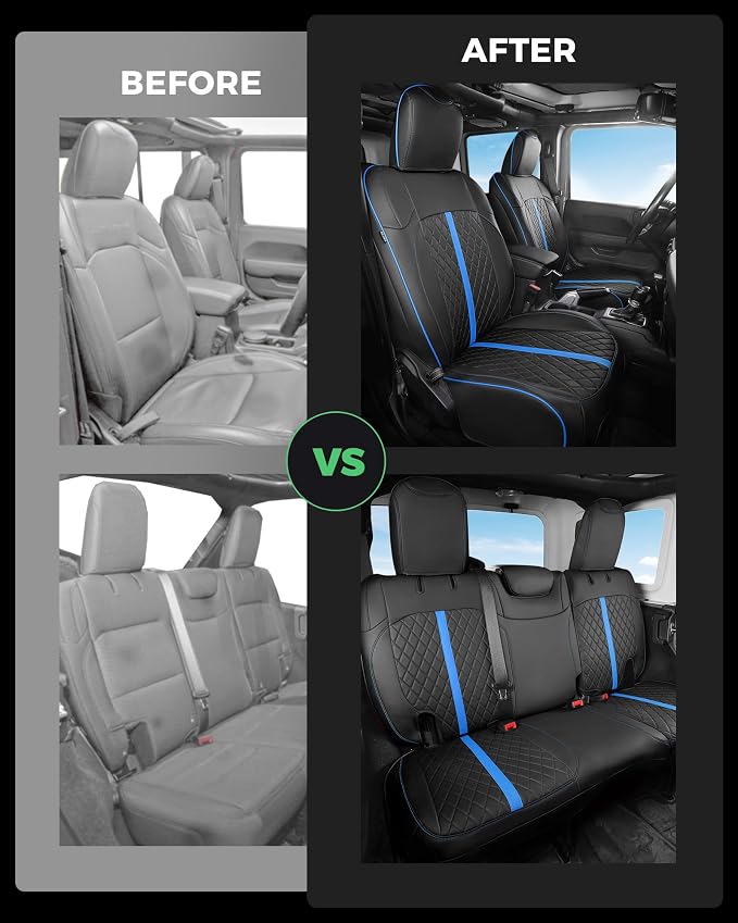 RIDEPOSH for Jeep Wrangler Leather Custom Car Seat Covers Full Set 4 Door | 2018-2026 JL, without Rear Cup Holder, Not for 4XE, Luxury Waterproof Protector, 40/60 Spilt, 5 Seats, Full Coverage, Durable - Image 6