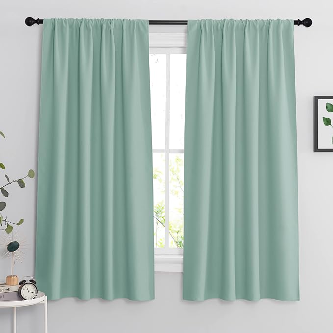 RYB HOME Blackout Curtains for Bedroom Living Room Nursery 63 inches Long | Room Darkening, Thermal Insulated, Privacy Protection, Rod Pocket, Drapes for Office Home Theater, W42 x L63, Aqua, 2 Panels by RYBHOME