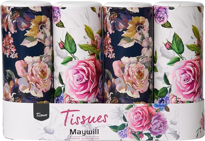 Facial Tissue Cylinder Holder with Cap, Travel Tissue Tubes Box Container, Suitable for Car Cup Holder (4 Pack, 200 Sheets) by MAYWILL