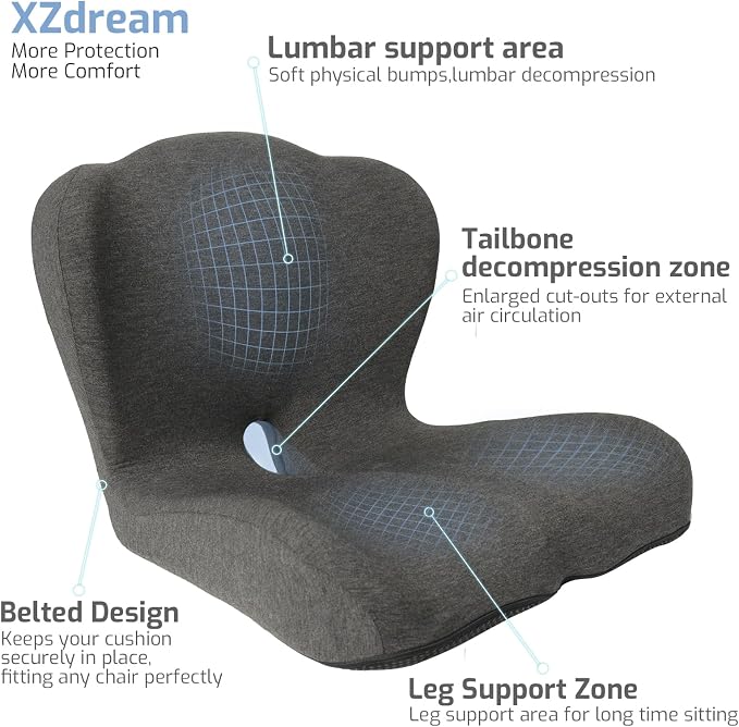 Memory Foam Seat Cushion,Office Chair Cushion with Lumbar Support for Back Pressure Relief, Car Seat Cushion with Adjustable Strap,Sciatica Pad Cushions for Car,Truck, Desk,Gaming Chair - Image 4