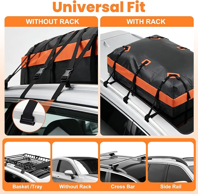 DUMOS Car Roof Bag Cargo Carrier Waterproof 15 Cubic Feet for All Vehicles | Rooftop Bag with Anti-Slip Mat, Combination Luggage Lock, Reinforced Straps & Door Hooks, Fit Vehicles with/without Roof Rack - Image 7