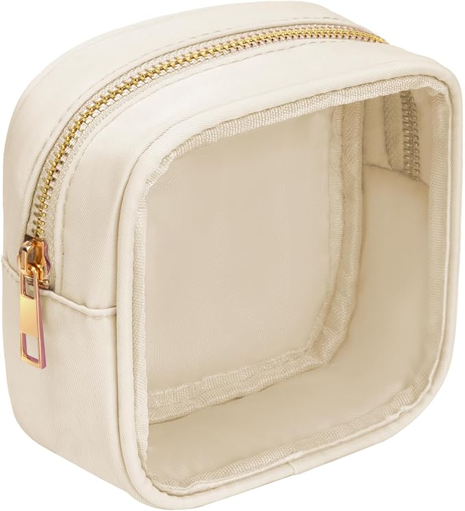 LETGO Small Clear Makeup Bag for Purse Small Cosmetic Bag Travel Size Toiletry Bags Cute Travel Makeup Bag,Coin Purse,Car Asscessories Organizer Storage Travel Essentials for Women Girls(Clear-Beige) - Image 2