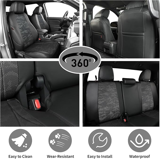 EKR Tacoma Seat Covers Custom Fit for Toyota Tacoma 2016 2017 2018 2019 2020 2021 2022 2023 Double Cab/Crew Cab -Truck Seat Covers for Car Full Set,Faux Leather(Black/Gray Camo A63) - Image 2