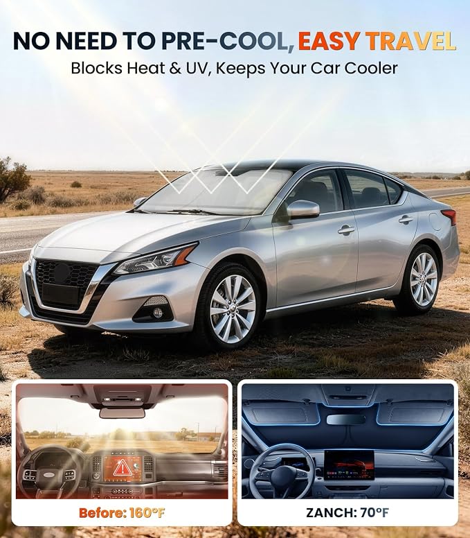 Zanch Custom Windshield Sun Shade for Nissan Altima 2019-2026, 7-Layer UV & Heat Block, 3D Laser Scanned, Interior Protection, Keep Car Cooler, Foldable Car Accessories - Image 2