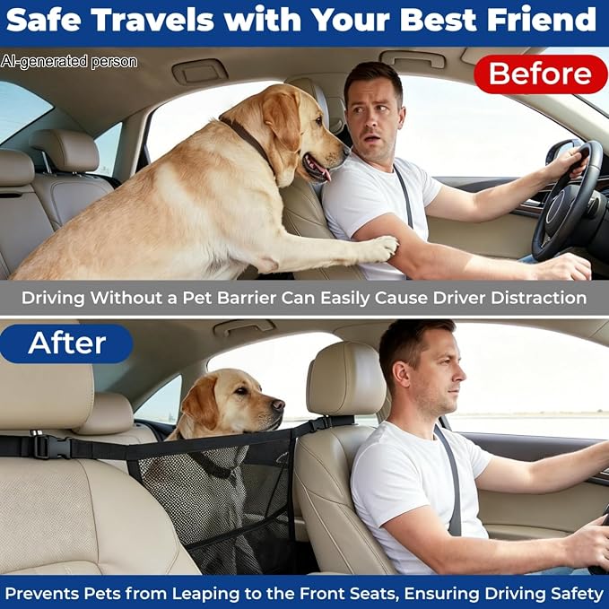 Dog Car Barrier, Dog Car Net Barrier with Mesh Organize, with Adjustable Straps, Pet Net for SUV, Sedan & Truck - Image 3