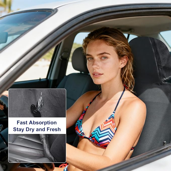 Waterproof Sweating Car Towel Seat Cover for Gym Workout, Running | Swimming, Beach and Hiking, Universal Fit Non-Slip Towel Bucket Seat Protector for Cars SUV Trucks (Black) - Image 4