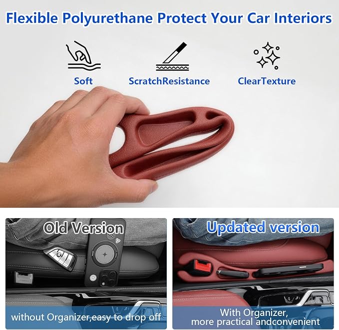 Car Seat Gap Filler Organizer 2Pack,Car Accessories Side Plug,Red | 2 in1 Drop Stop Seat Side Guard with Safety Hammer & Storage Slot,Interior Blocker Strip Universal Fit for Car SUV Truck - Image 7